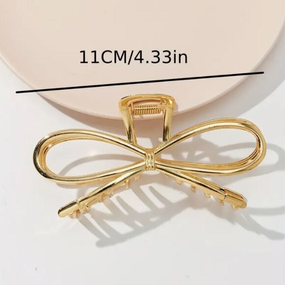 NEW Gold Metal Bow Hair Clip Claw - Picture 3 of 4